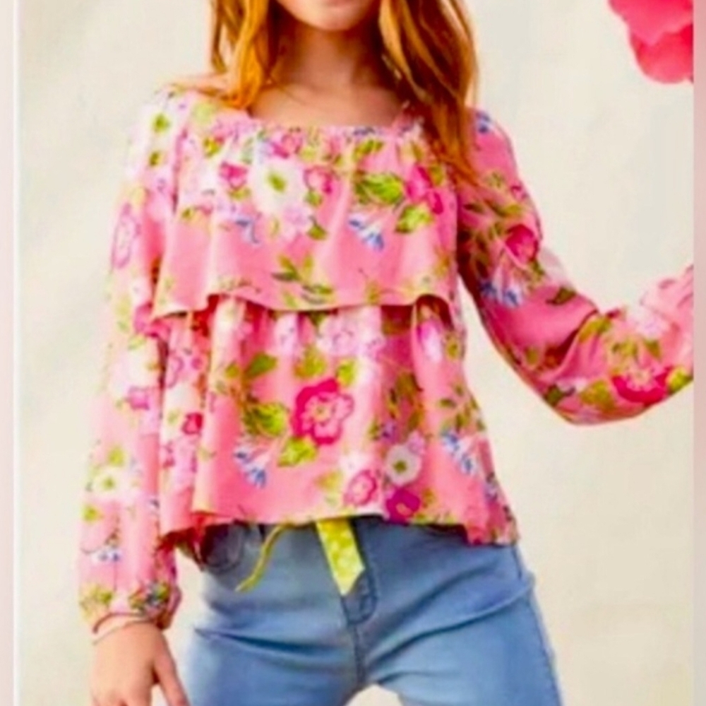 Matilda Jane Girl's Enchanted Garden Always Blooming Floral Pink Top - Size 8